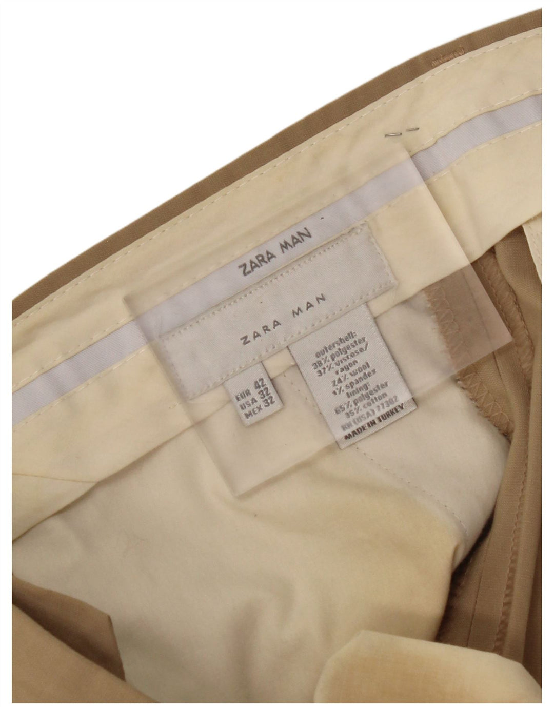 ZARA Herren-Anzughose, gerade, EU 42, Größe L, W32, L32, Beige, Polyester
