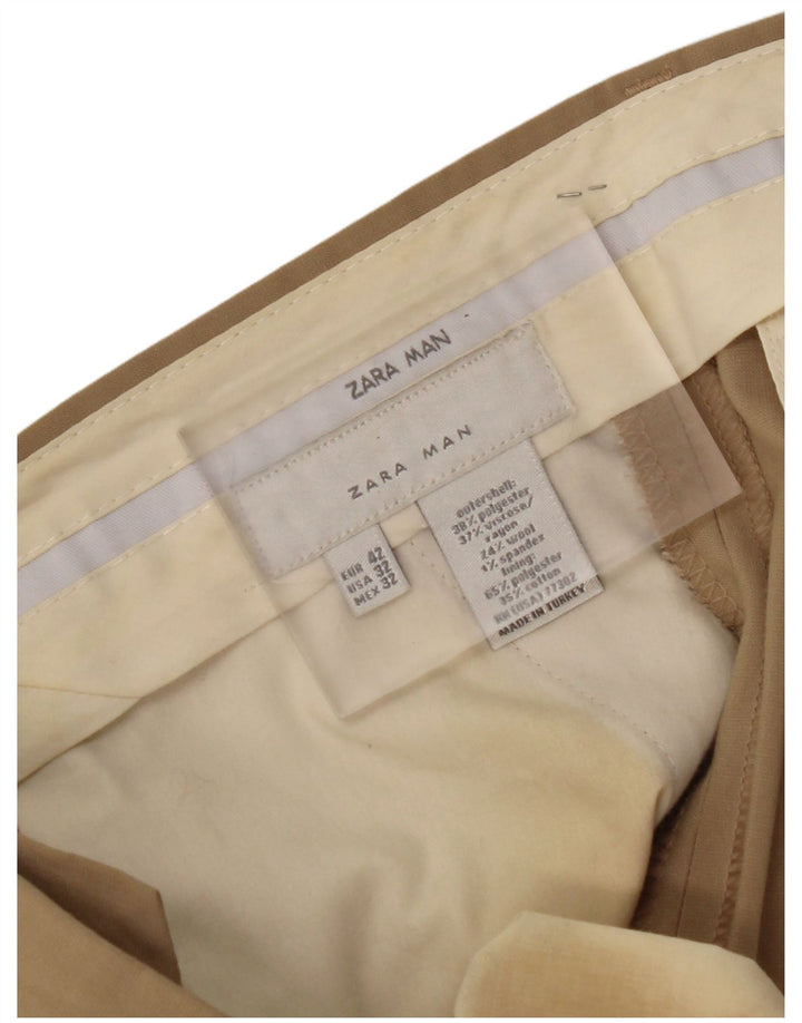 ZARA Herren-Anzughose, gerade, EU 42, Größe L, W32, L32, Beige, Polyester