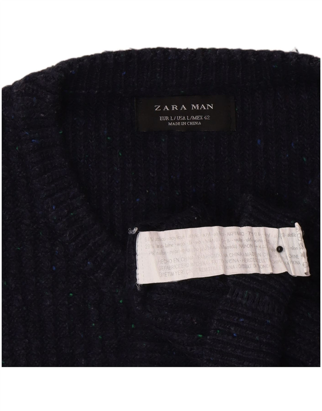 Zara Herren-Pullover mit Rundhalsausschnitt, groß, marineblaues Acryl