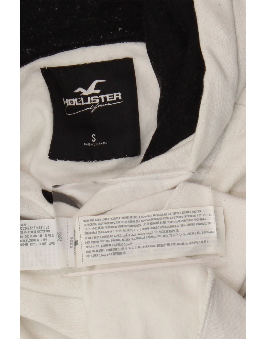 HOLLISTER Herren-Kapuzenpullover mit Grafik, Größe S, weiße Baumwolle