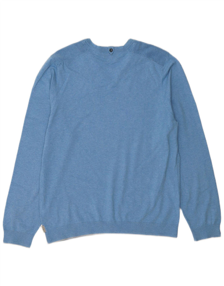 TED BAKER Herren-Pullover mit V-Ausschnitt, Größe 4, groß, blau gefleckte Baumwolle