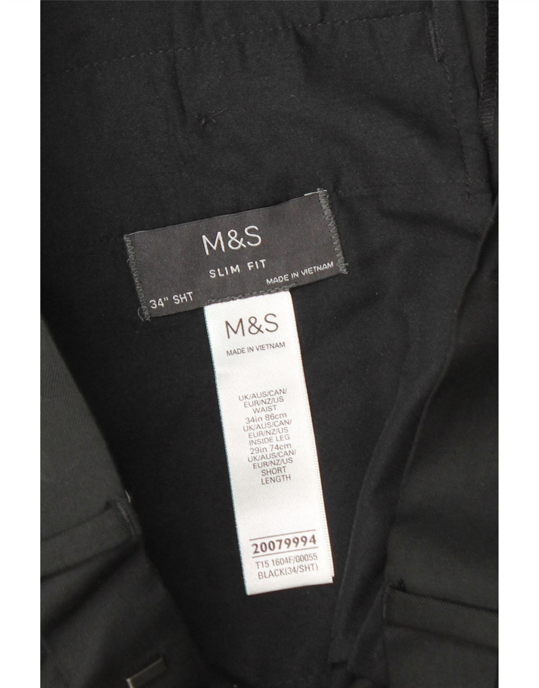 Marks & Spencer Herren Slim Fit Anzughose W34 L29 Schwarz Polyester
