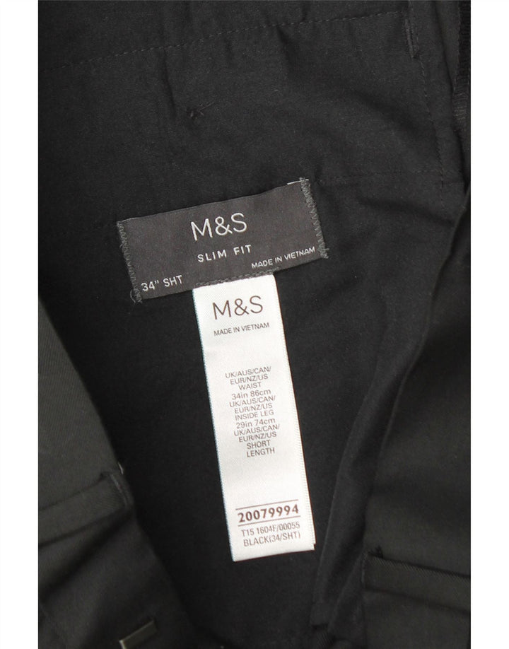 Marks & Spencer Herren Slim Fit Anzughose W34 L29 Schwarz Polyester