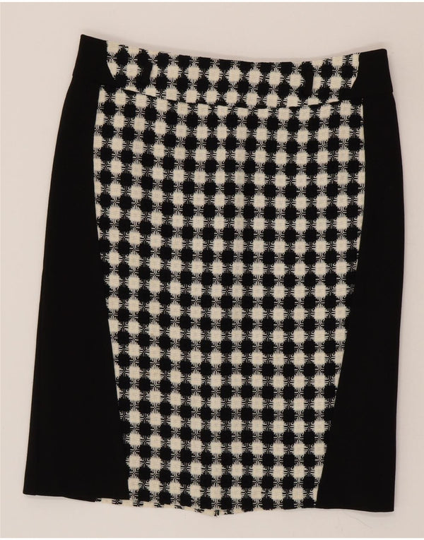 Vintage Damen Gerader Rock UK 16 Groß W34 Schwarz Geometrisch Acryl