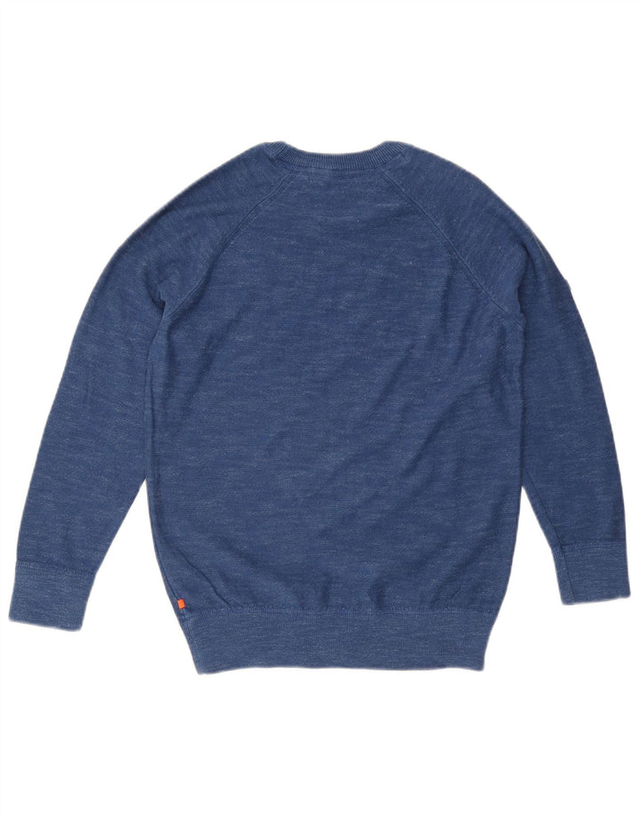 SUPERDRY Herren-Pullover mit Rundhalsausschnitt, mittelblau gesprenkelte Baumwolle