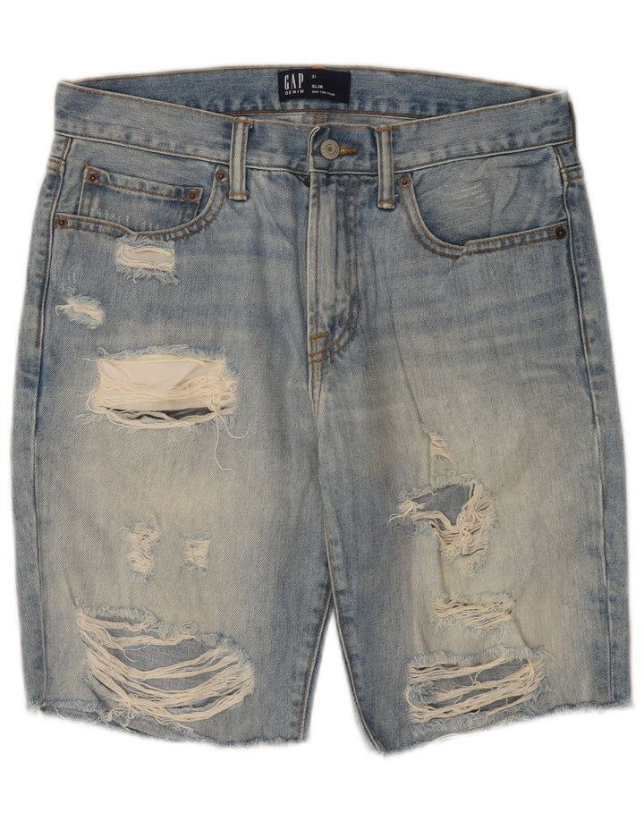 GAP Herren Distressed Slim Denim Shorts W31 Mittelblaue Baumwolle