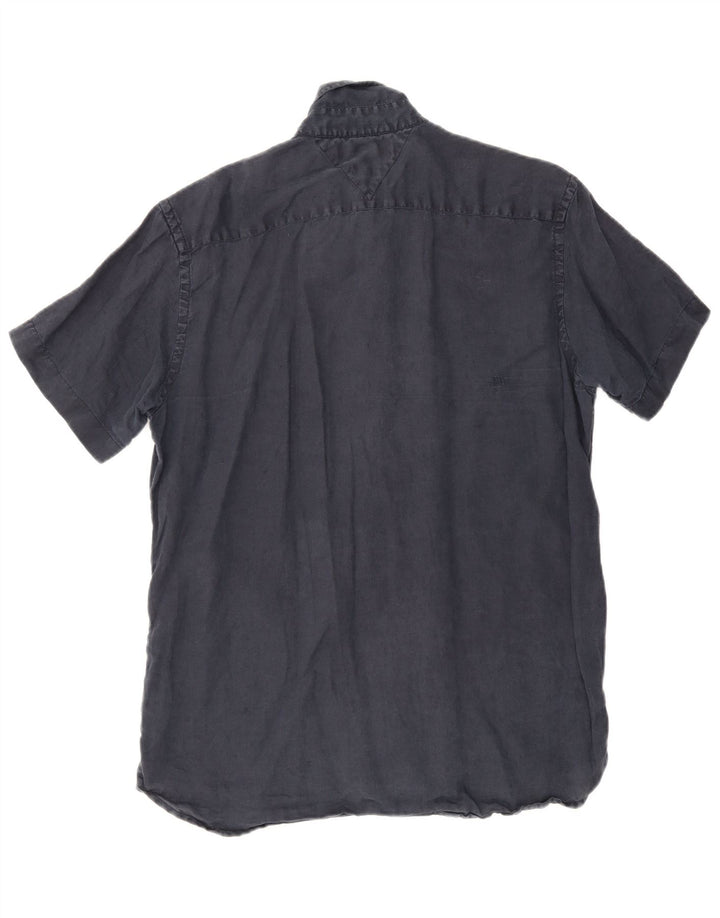 Tommy Hilfiger Herren-Kurzarmhemd, groß, marineblaues Leinen