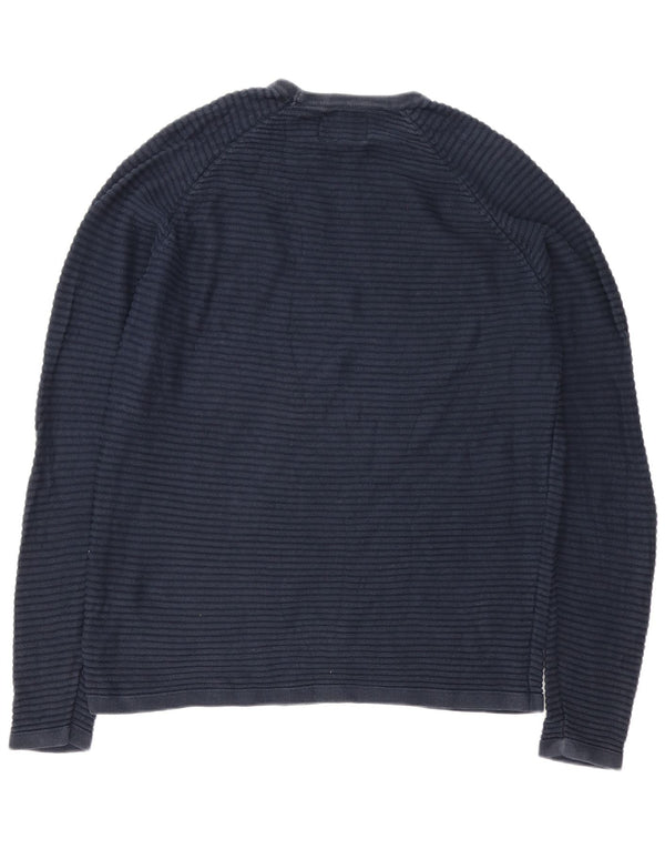 Jack & Jones Herren-Pullover mit Rundhalsausschnitt, 2XL, marineblaue Nadelstreifen-Baumwolle