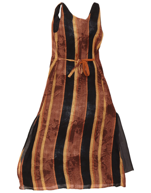 Vintage Damen Ärmelloses Maxikleid UK 10 Kleine braun gestreifte Viskose