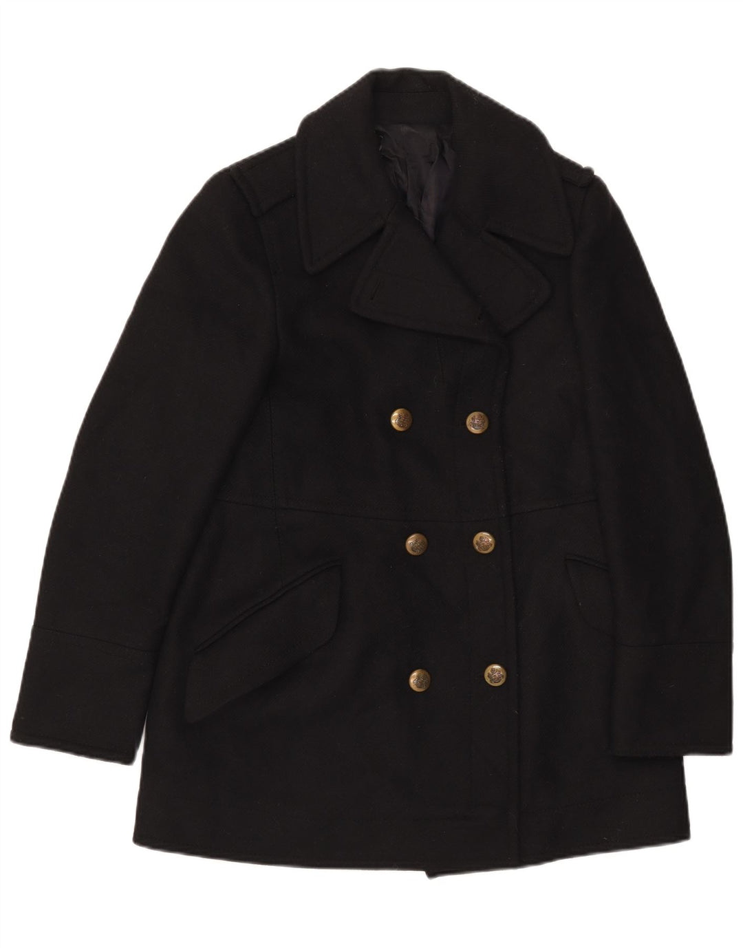 Vintage Damen Pea Coat UK 14 Medium Schwarz