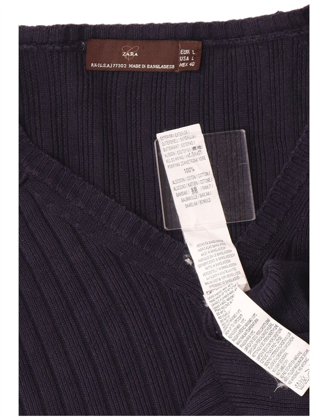 Zara Herren-Pullover mit V-Ausschnitt, groß, marineblaue Baumwolle