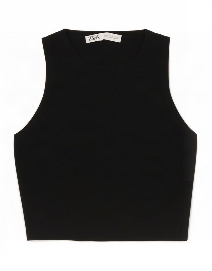 Zara Damen Crop Vest Top UK 12 Medium Schwarz