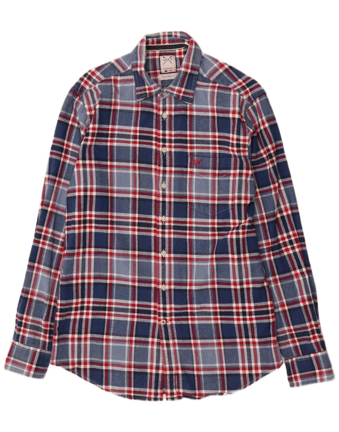 Crew Clothing Herren-Flanellhemd mit maßgeschneiderter Passform, Mittelblau kariert, Baumwolle