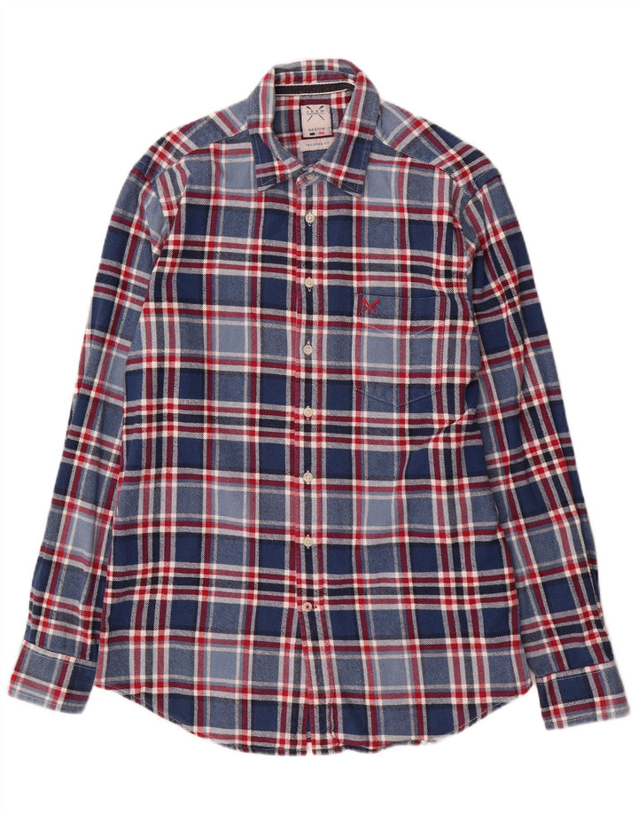 Crew Clothing Herren-Flanellhemd mit maßgeschneiderter Passform, Mittelblau kariert, Baumwolle