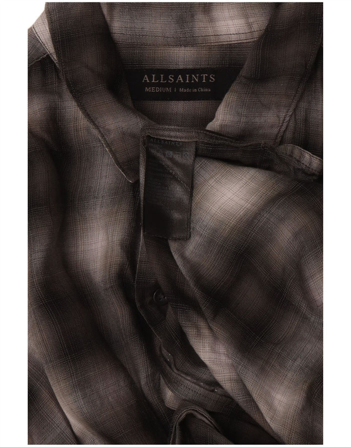 All Saints Herren-Kurzarmhemd aus mittelgrau kariertem Lyocell