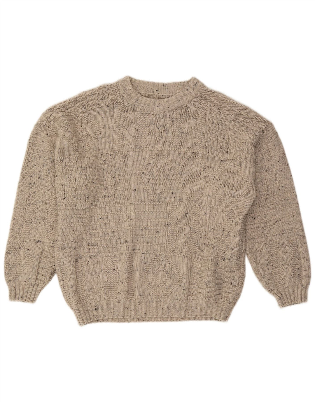 VINTAGE Herren-Pullover mit Rundhalsausschnitt, Mittelbeige meliert