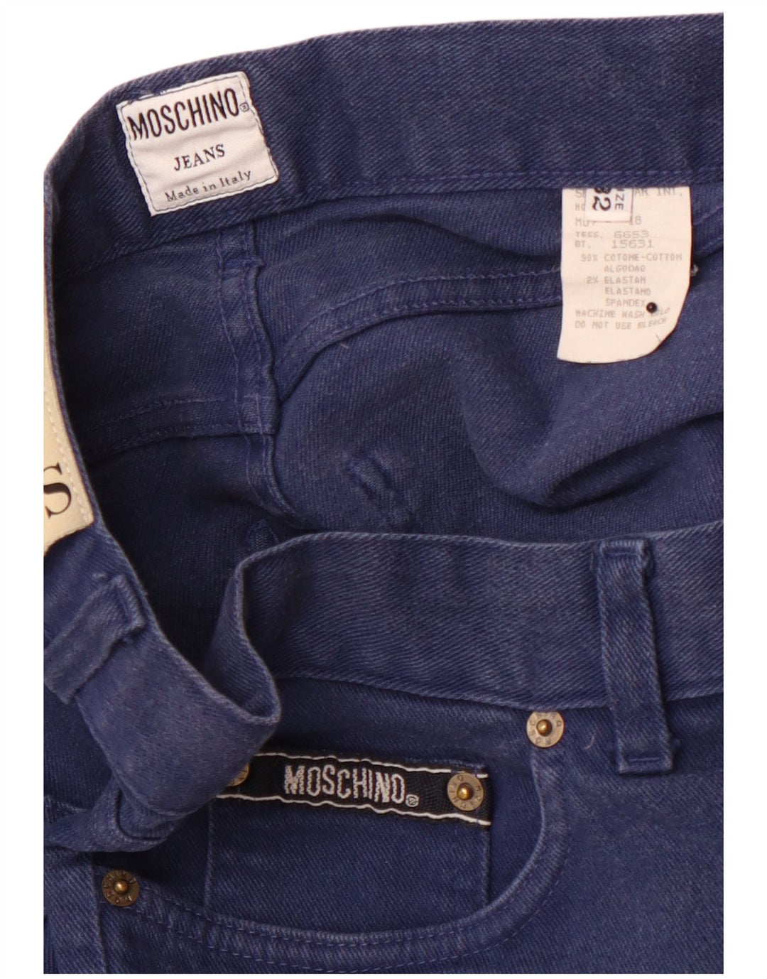 MOSCHINO Damen-Jeans mit hoher Taille, gerade, W32, L32, marineblau, Baumwolle