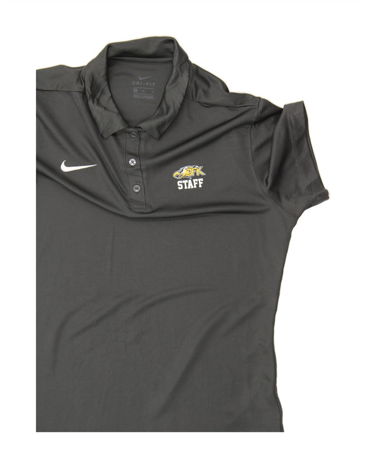 NIKE Womens Dri Fit Graphic Polo Shirt UK 14 Medium Grey Polyester Vintage Nike and Second-Hand Nike from Messina Hembry 