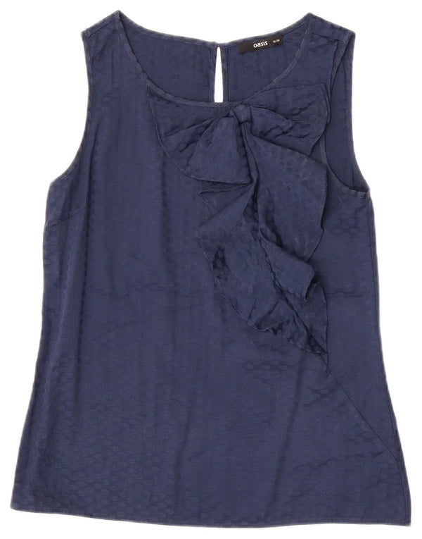 Oasis Ärmelloses Damen-Blusenoberteil UK 12 Mittelmarineblau gepunktetes Polyester