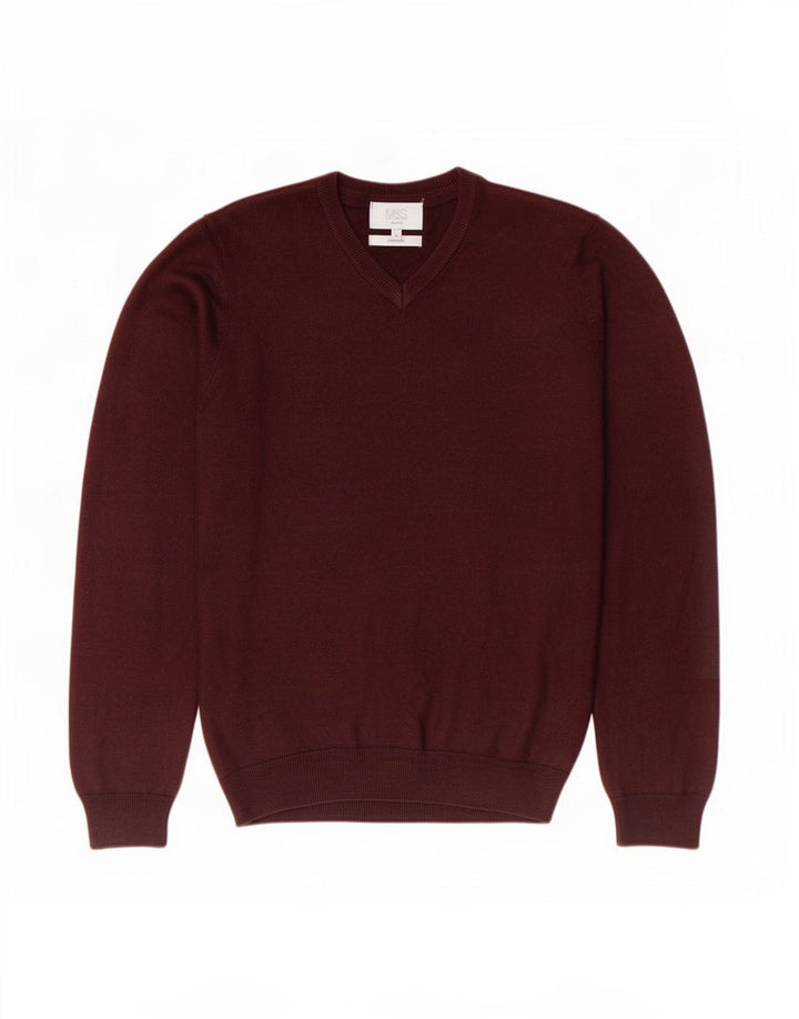 Marks & Spencer Herren-Pullover, reguläre Passform, V-Ausschnitt, Größe S, Burgunderrot