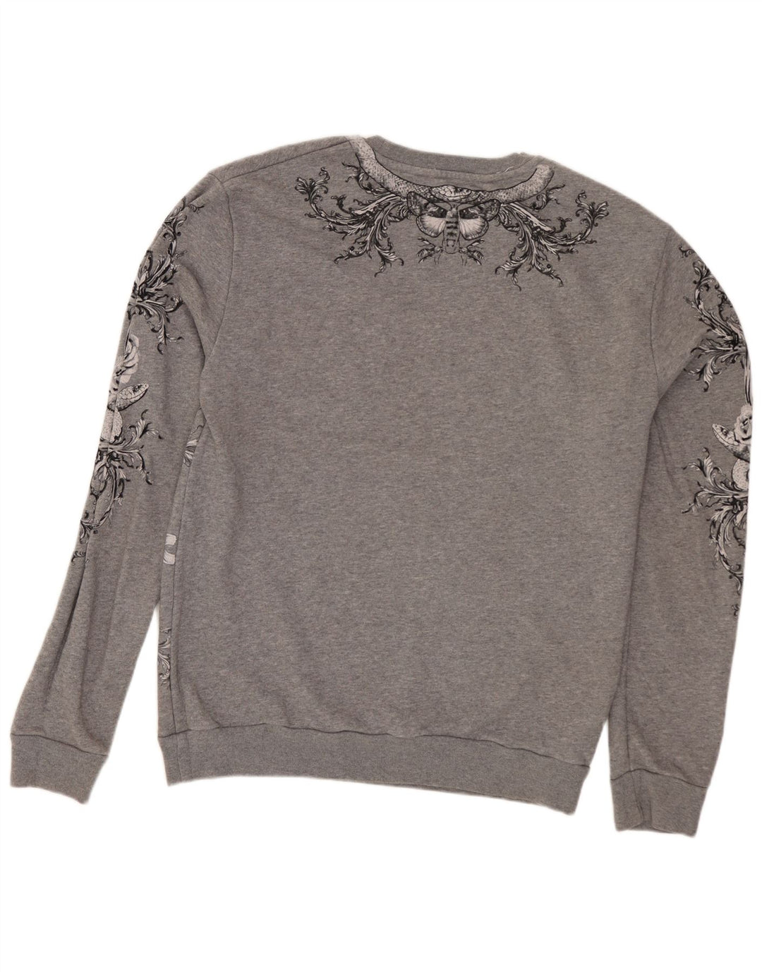 Zara Herren Grafik-Sweatshirt-Pullover aus mittelgrauer, geblümter Baumwolle
