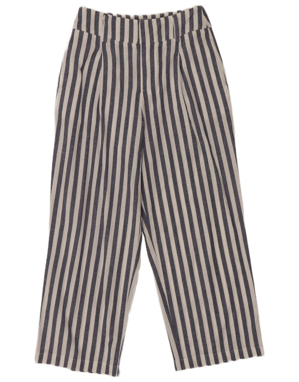 Zara Damen-Hose mit hoher Taille, kurz geschnitten, XS, W24, L24, Marineblau gestreift
