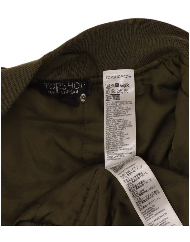 Topshop Damen gepolsterte Bomberjacke UK 8 Small Grün Polyester