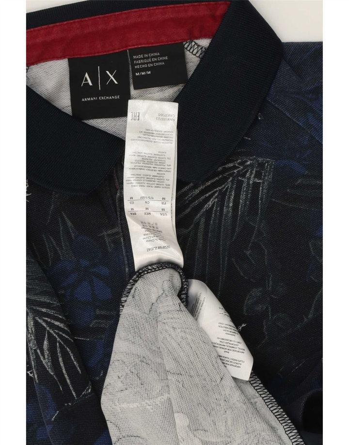 Armani Exchange Herren-Poloshirt aus mittelblauer Baumwolle mit Blumenmuster