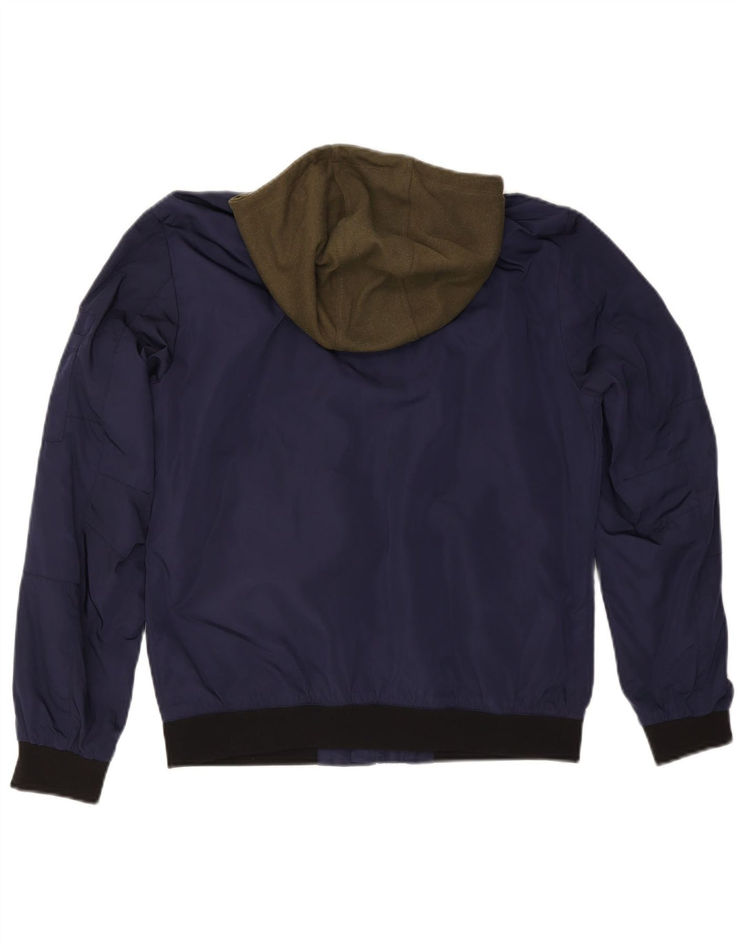 Zara Herren-Bomberjacke mit Kapuze, UK 40, groß, marineblau, Farbblock-Polyester