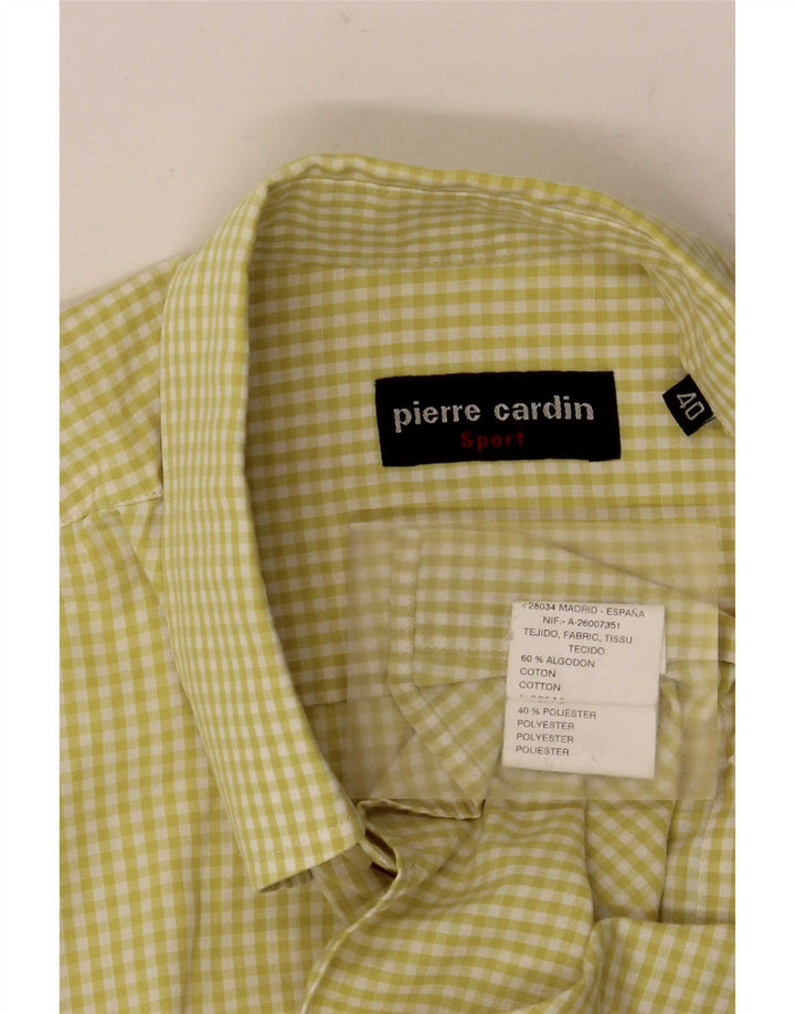 Pierre Cardin Herren Kurzarmhemd Größe 40 Mittelgelbe Gingham-Baumwolle