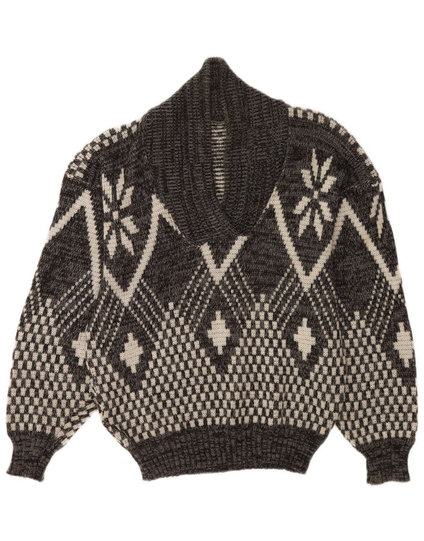 Vintage Herren-Pullover mit Schalkragen, mittelgrau, geometrisch