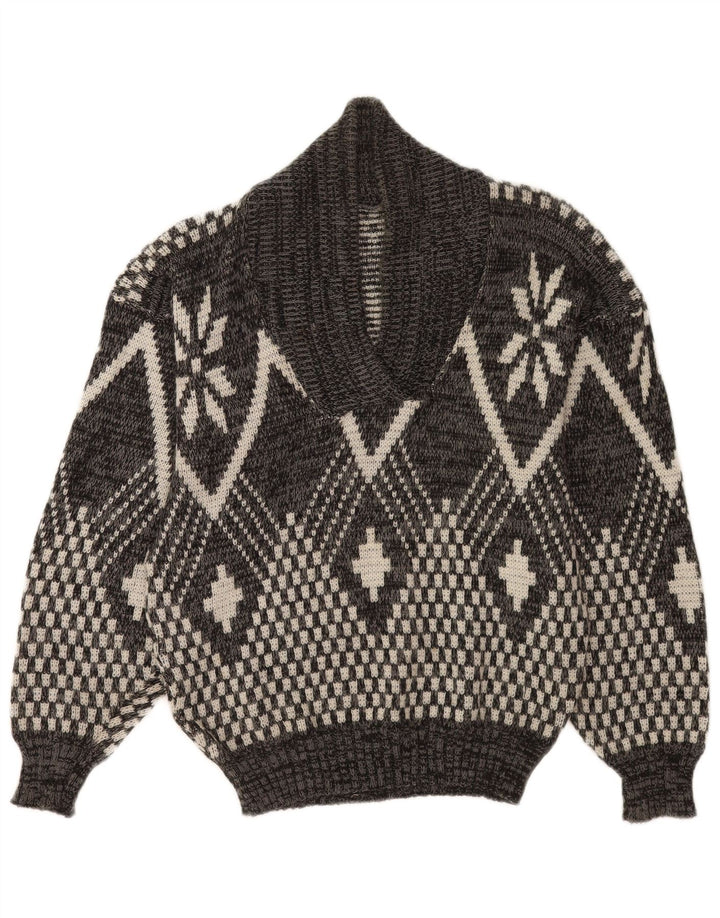 Vintage Herren-Pullover mit Schalkragen, mittelgrau, geometrisch