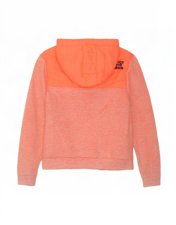 Superdry Damen-Kapuzenpullover mit Reißverschluss, UK 16, großes orangefarbenes geflecktes Polyester