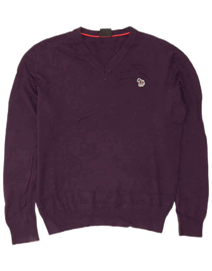 Paul Smith Herren-Pullover mit V-Ausschnitt aus mittelvioletter Baumwolle