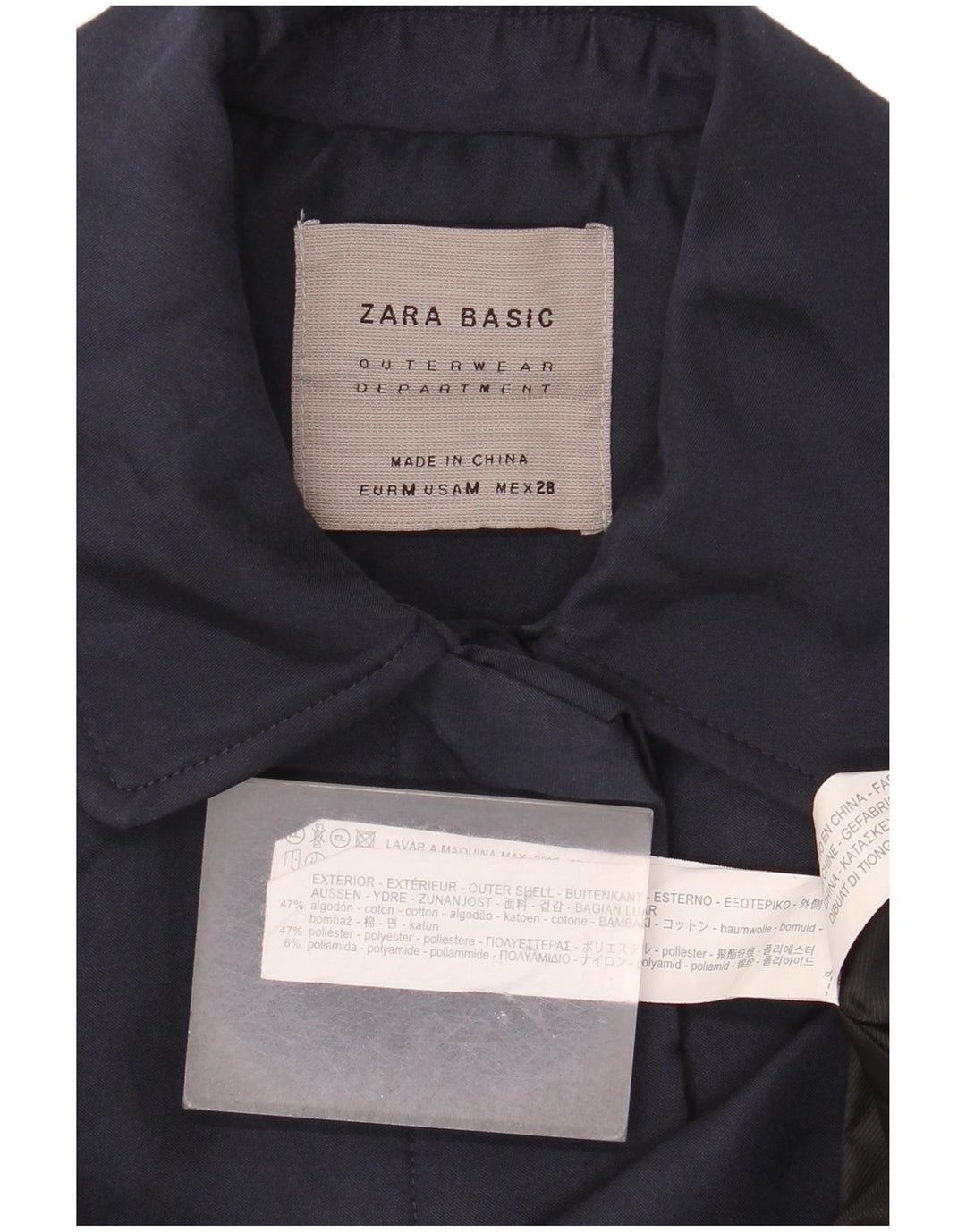 Zara Damen Mantel UK 14 Medium Marineblau Baumwolle