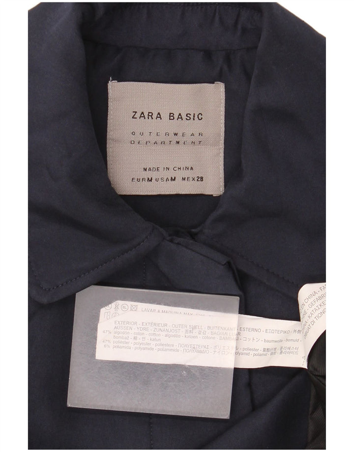 Zara Damen Mantel UK 14 Medium Marineblau Baumwolle