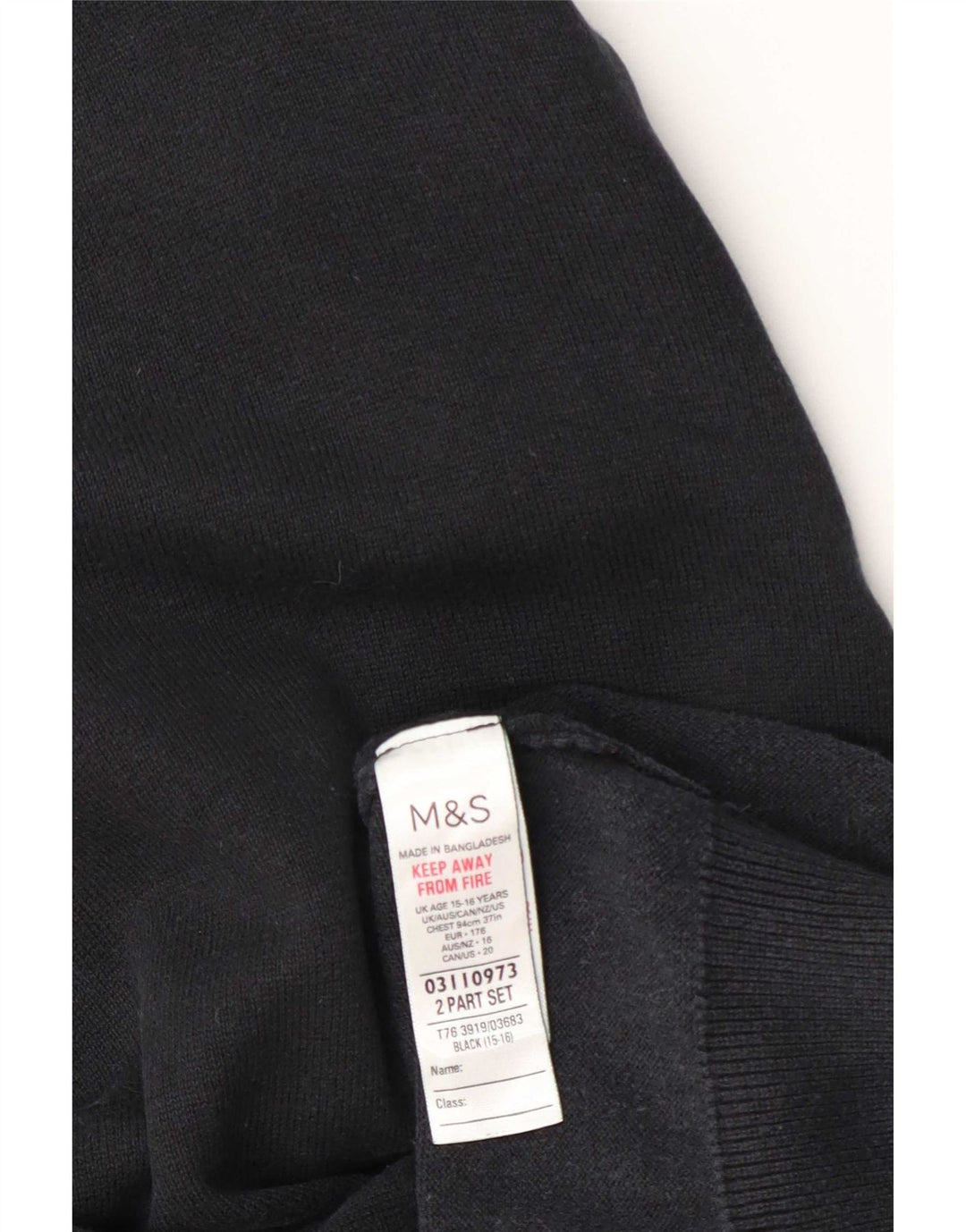 Marks & Spencer Jungen-Pullover mit V-Ausschnitt, 15–16 Jahre, schwarze Baumwolle