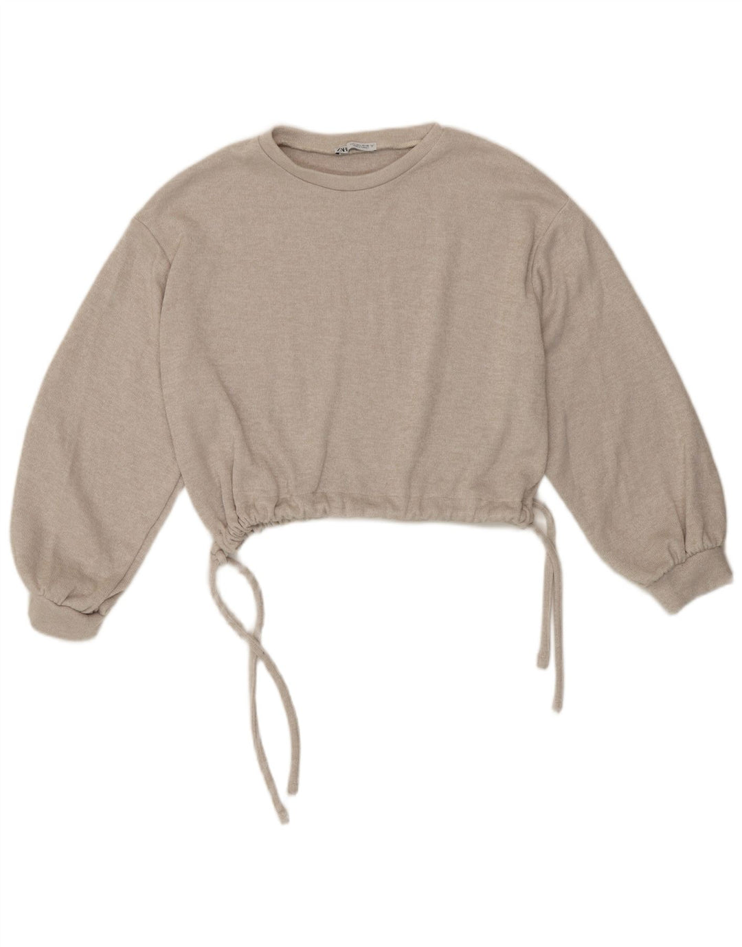 Zara Damen Crop Bluse Top UK 16 Large Grau geflecktes Polyester