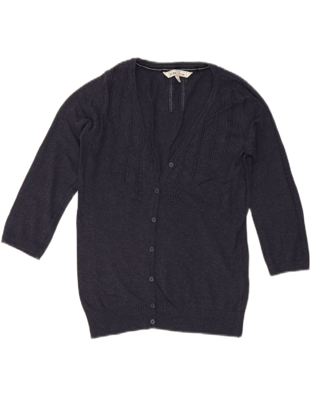 FAT FACE Damen-Strickjacke mit 3/4-Ärmeln, Größe S, Marineblau, Baumwolle