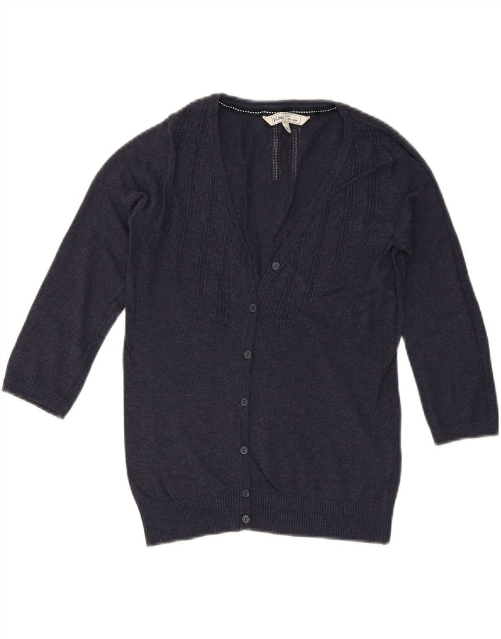 FAT FACE Damen-Strickjacke mit 3/4-Ärmeln, Größe S, Marineblau, Baumwolle