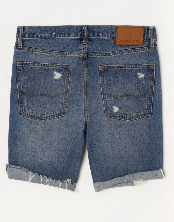 American Eagle Herren-Jeansshorts im Used-Look, W31, mittelblaue Baumwolle