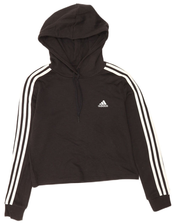 Adidas Damen Crop Hoodie Pullover UK 8/10 Small Schwarz Baumwolle