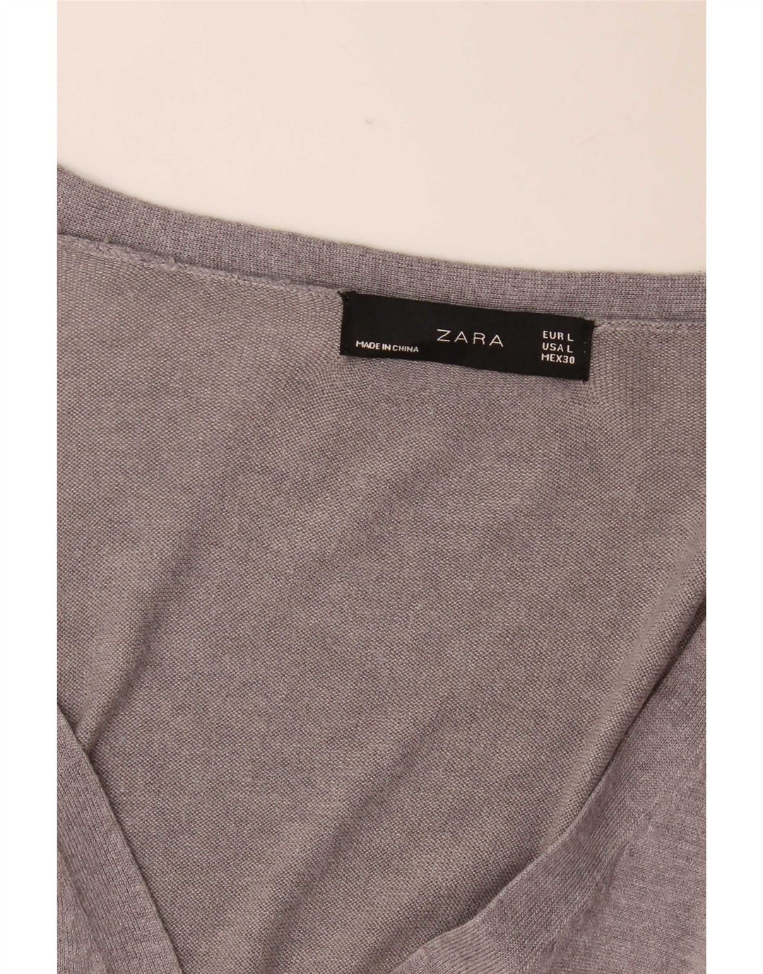 Zara Damen-Pullover mit V-Ausschnitt, Größe 44, Grau
