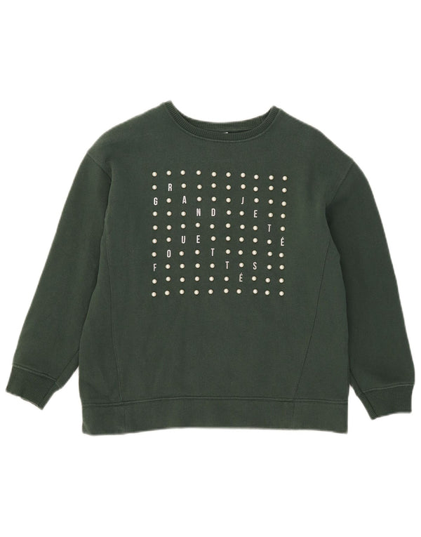 Zara Mädchen-Sweatshirt mit Grafik, 9–10 Jahre, grüne Baumwolle