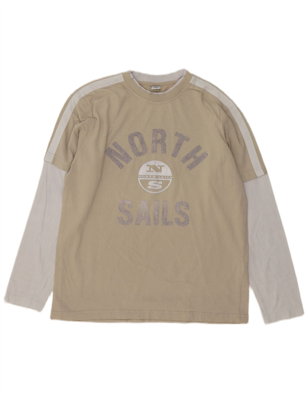 North Sails Herren Grafik-Oberteil, langärmelig, Mittelbeige, Farbblock-Baumwolle