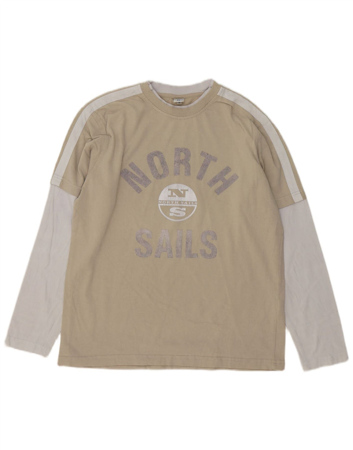 North Sails Herren Grafik-Oberteil, langärmelig, Mittelbeige, Farbblock-Baumwolle