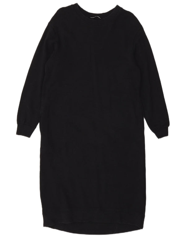 Zara Damen Langarm-Pulloverkleid UK 10 Small Schwarz Baumwolle