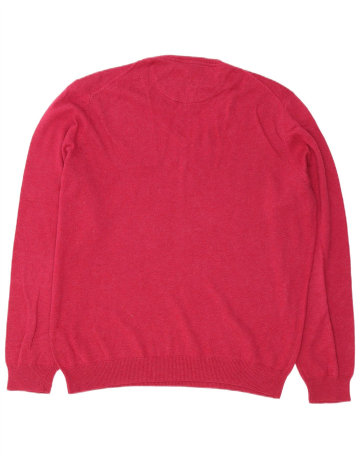 Massimo Dutti Herren-Pullover mit V-Ausschnitt, groß, rosa Baumwolle