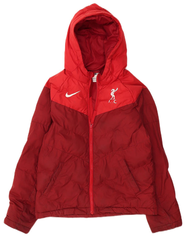 Nike Jungen-Jacke mit Kapuze, gepolstert, 12–13 Jahre, groß, rotes Farbblock-Polyester