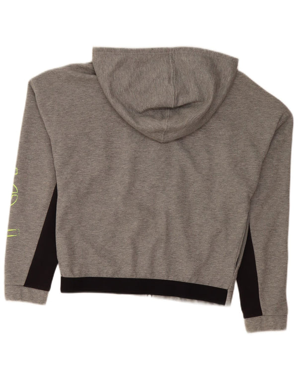 Puma Womens Graphic Oversized Zip Hoodie Sweater UK 6 XS Grau Farbblock